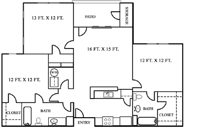 Three Bedroom / Two Bath - 1,215 Sq. Ft.*